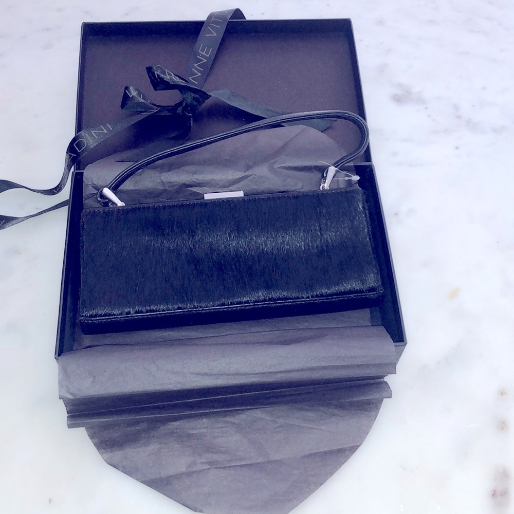 Adrienne Vittadini Animal Fur & Leather Evening Clutch Bag NWOT